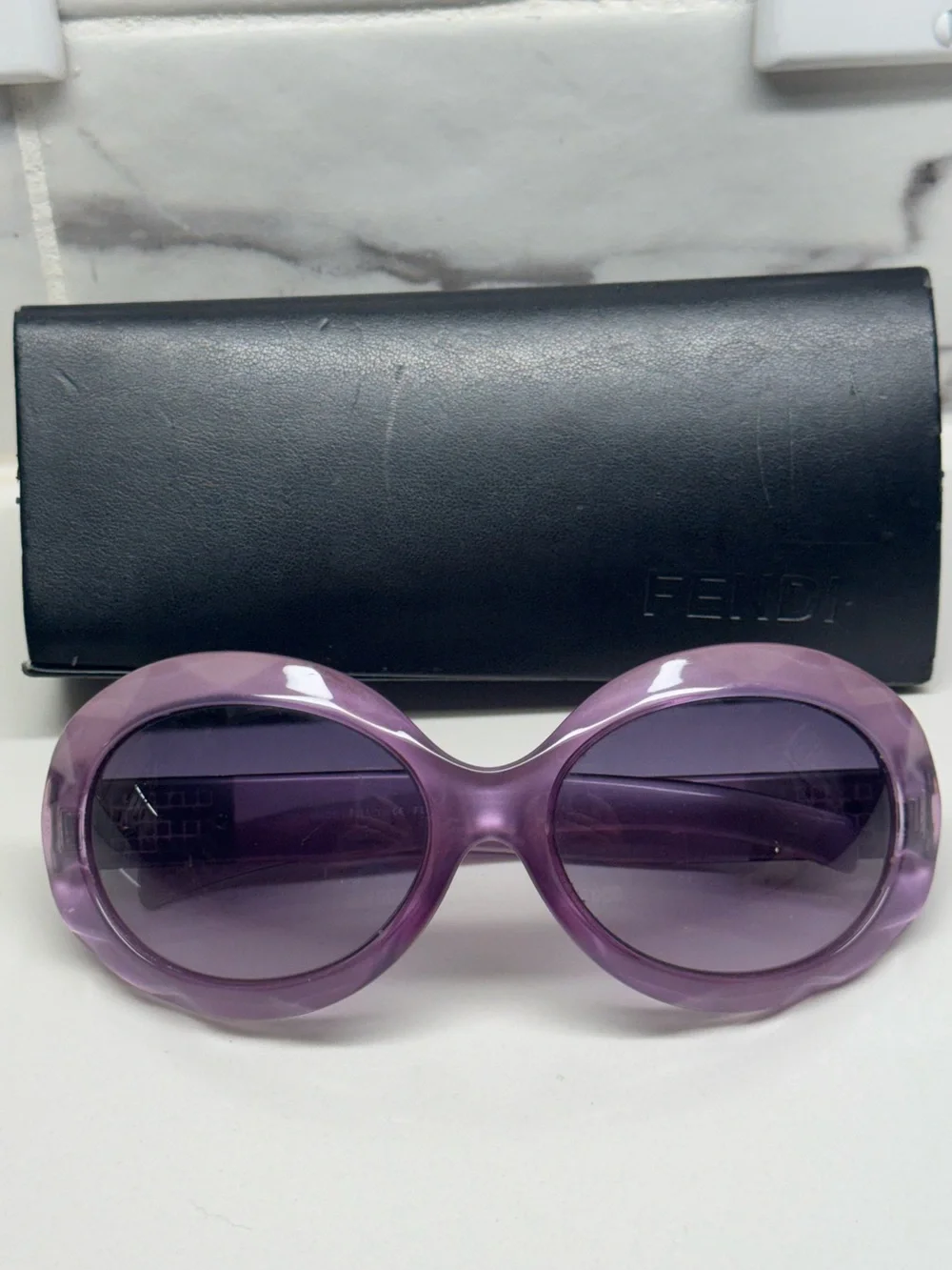 Vintage Fendi Oversized Round Sunglasses - Translucent Purple w/ Crystal Zucca L
